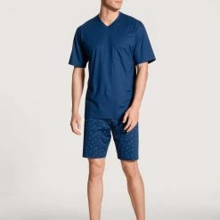 CALIDA Pyjama Calida Kurz-Pyjama Dunkelblau 40567 (1 Stück) Aus Reiner Baumwolle Single Jersey