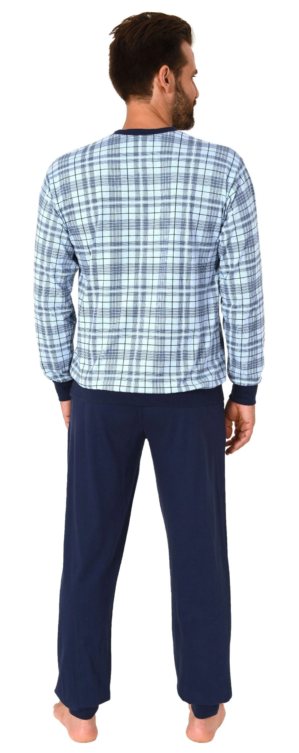 Normann Pyjama Normann Herren Langarm Schlafanzug Mit Bündchen Aus Jersey Und Karierten Pyjama Oberteil 6 Normann Pyjama Normann Herren Langarm Schlafanzug Mit Bündchen Aus Jersey Und Karierten Pyjama Oberteil – Bild 4