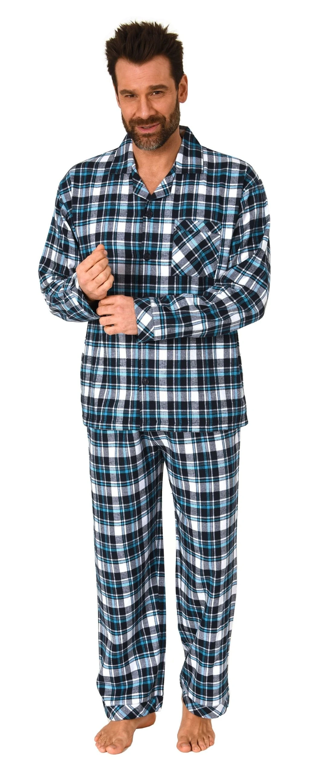 Normann Pyjama Herren Flanell Schlafanzug Lang, Durchknöpfbarer Pyjama In Toller Karo-Optik 4 Normann Pyjama Herren Flanell Schlafanzug Lang, Durchknöpfbarer Pyjama In Toller Karo-Optik – Bild 2