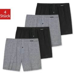 Schiesser Boxershorts Essentials (4-St) Mit Eingriff, Knopf, Logo, Weiter Schnitt, Im 4er Pack