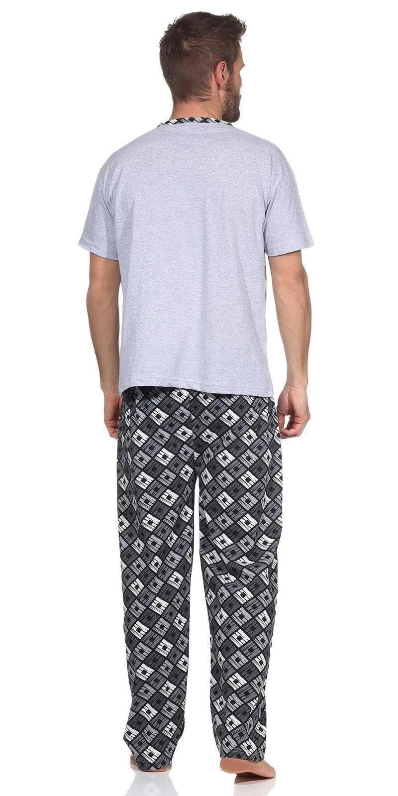 EloModa Pyjama Herren Pyjama Baumwolle Schlafhose Und Shirt Kurz-arm Schlafanzug; M (2 Tlg) 5 EloModa Pyjama Herren Pyjama Baumwolle Schlafhose Und Shirt Kurz-arm Schlafanzug; M (2 Tlg) – Bild 3