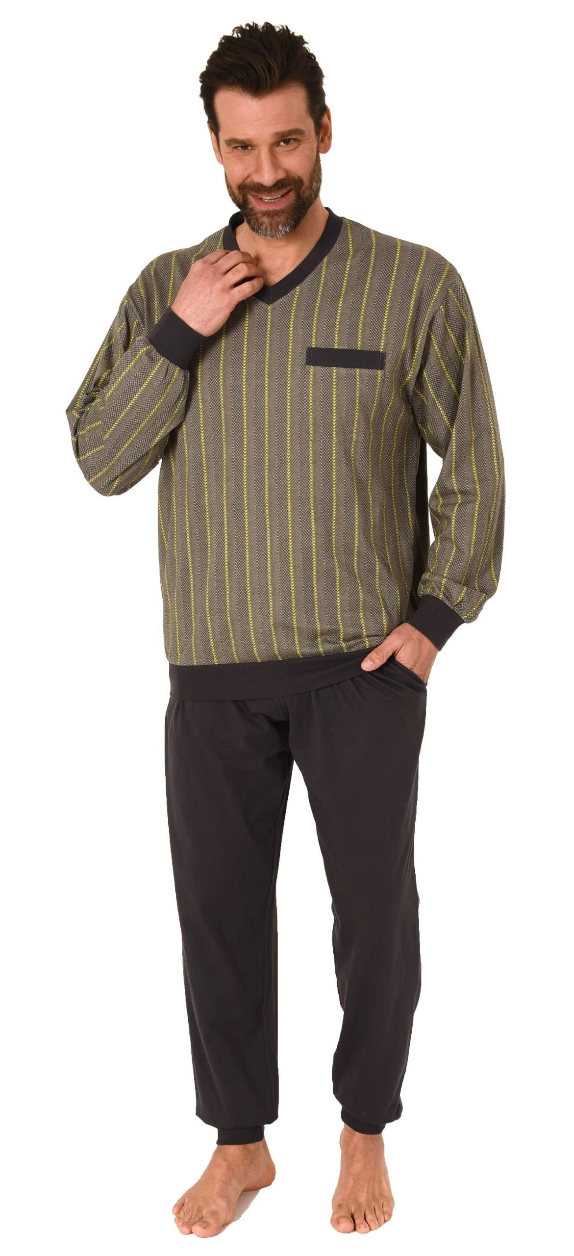 Normann Pyjama Herren Langarm Schlafanzug Mit Bündchen Pyjama In Streifenoptik - Auch In Übergrössen 3 Normann Pyjama Herren Langarm Schlafanzug Mit Bündchen Pyjama In Streifenoptik - Auch In Übergrössen