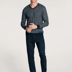CALIDA Pyjama Calida Herren Bündchenpyjama 46567 Blau (1 Stück, 1 Tlg., 1 Stück)