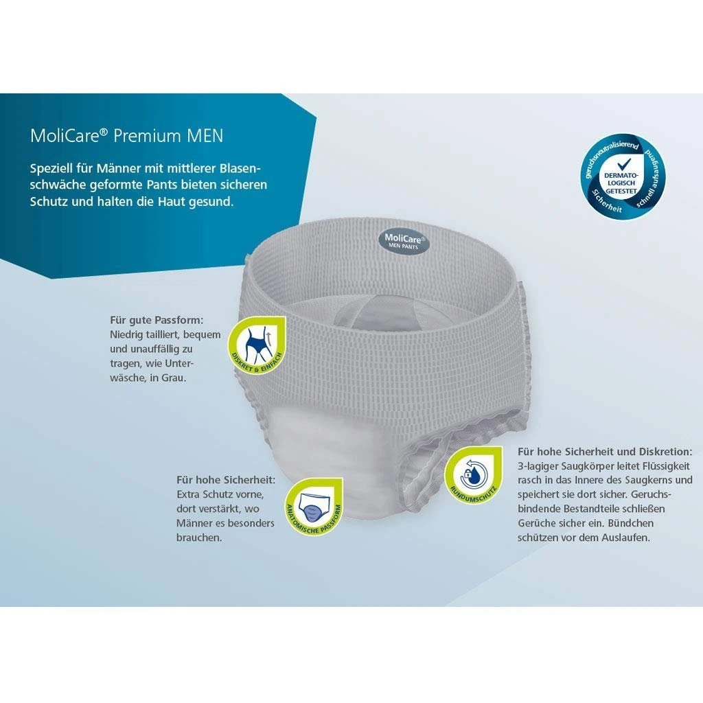 Molicare Inkontinenzslip Premium MEN PANTS: Diskret Bei Inkontinenz 5 Tropfen, Größe L, 7 Stück (12x7) 9 Molicare Inkontinenzslip Premium MEN PANTS: Diskret Bei Inkontinenz 5 Tropfen, Größe L, 7 Stück (12x7) – Bild 7