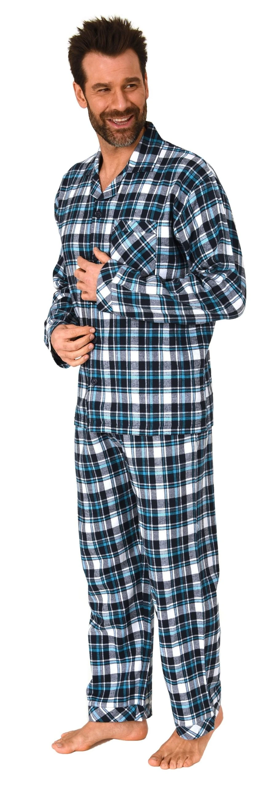 Normann Pyjama Herren Flanell Schlafanzug Lang, Durchknöpfbarer Pyjama In Toller Karo-Optik 5 Normann Pyjama Herren Flanell Schlafanzug Lang, Durchknöpfbarer Pyjama In Toller Karo-Optik – Bild 3