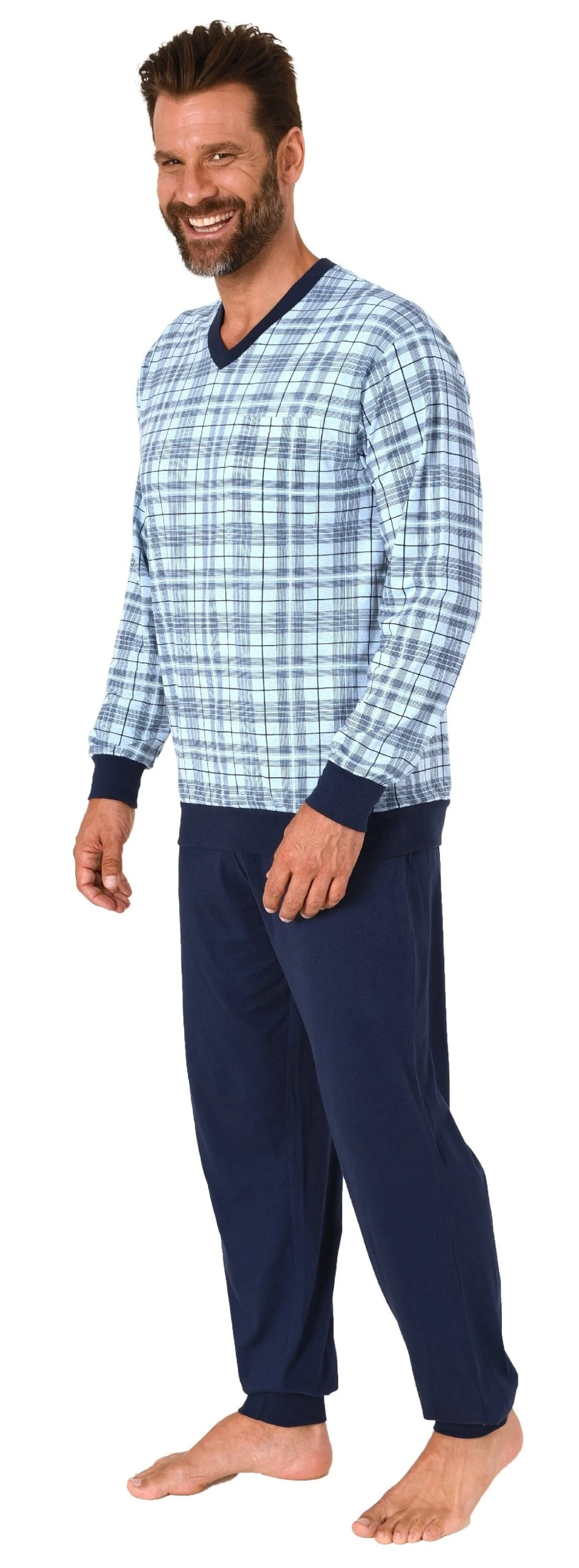 Normann Pyjama Normann Herren Langarm Schlafanzug Mit Bündchen Aus Jersey Und Karierten Pyjama Oberteil 5 Normann Pyjama Normann Herren Langarm Schlafanzug Mit Bündchen Aus Jersey Und Karierten Pyjama Oberteil – Bild 3