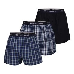 TOM TAILOR Boxershorts TOM TAILOR Herren Boxershort Blau Kariert 3er Pack (3-St)