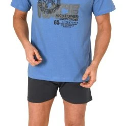 Normann Pyjama Eleganter Herren Kurzarm Schlafanzug Shorty Pyjama Mit V-Hals-Ausschnitt