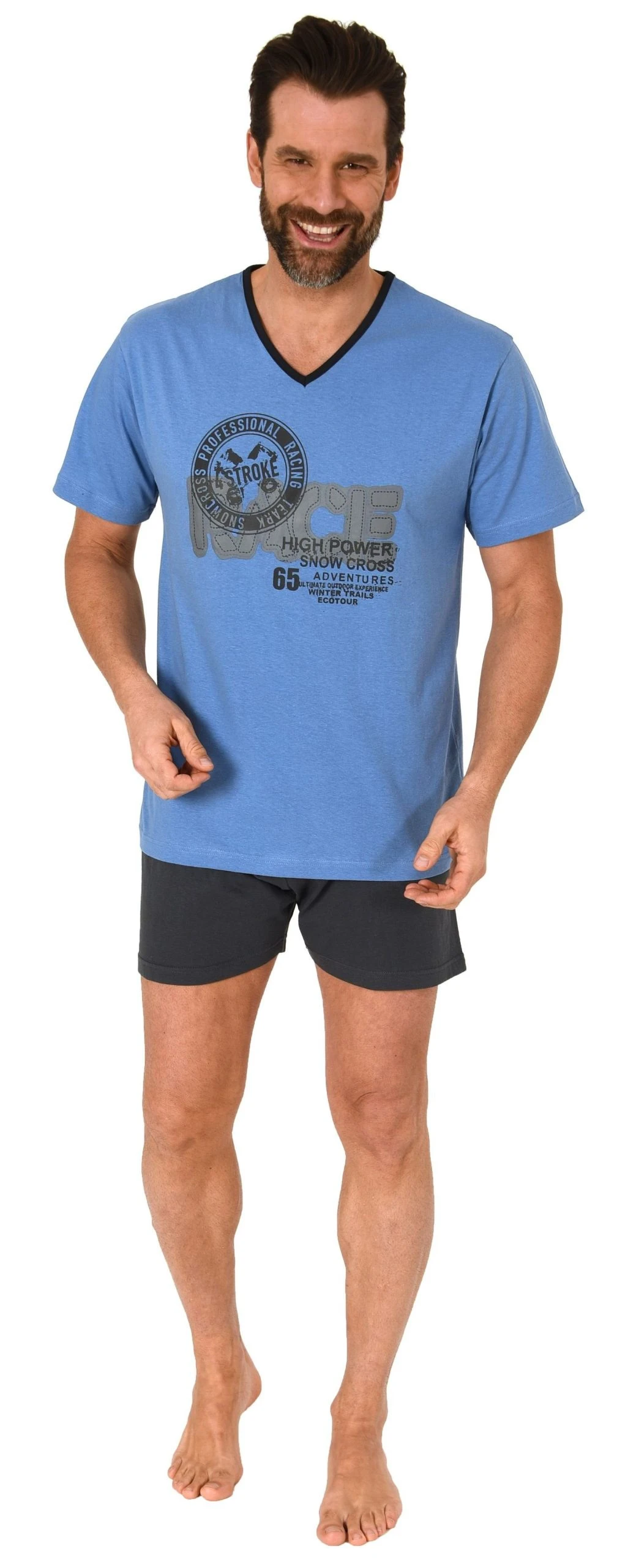 Normann Pyjama Eleganter Herren Kurzarm Schlafanzug Shorty Pyjama Mit V-Hals-Ausschnitt 3 Normann Pyjama Eleganter Herren Kurzarm Schlafanzug Shorty Pyjama Mit V-Hals-Ausschnitt