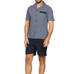 Comte Pyjama (Set, 2 Tlg., Set) Herren Schlafanzug Pyjama Shorty Baumwolle Reverskragen