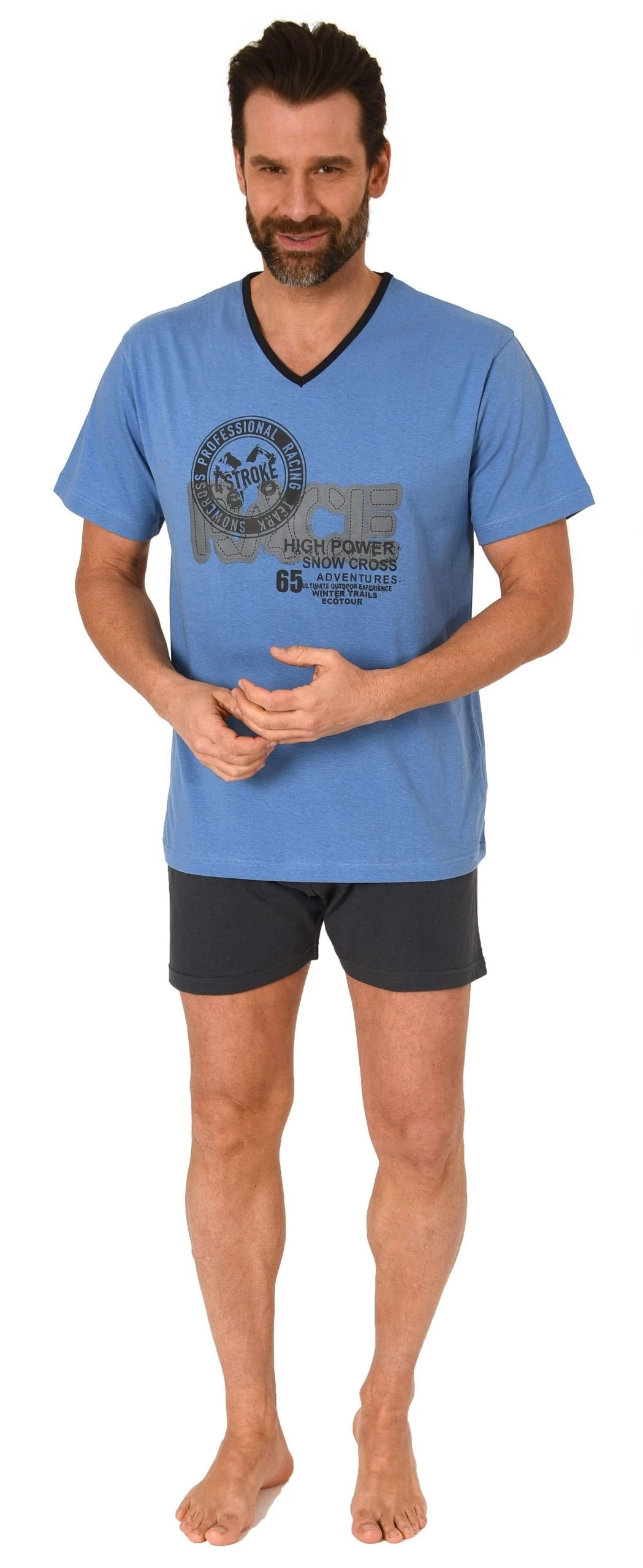 Normann Pyjama Eleganter Herren Kurzarm Schlafanzug Shorty Pyjama Mit V-Hals-Ausschnitt 4 Normann Pyjama Eleganter Herren Kurzarm Schlafanzug Shorty Pyjama Mit V-Hals-Ausschnitt – Bild 2