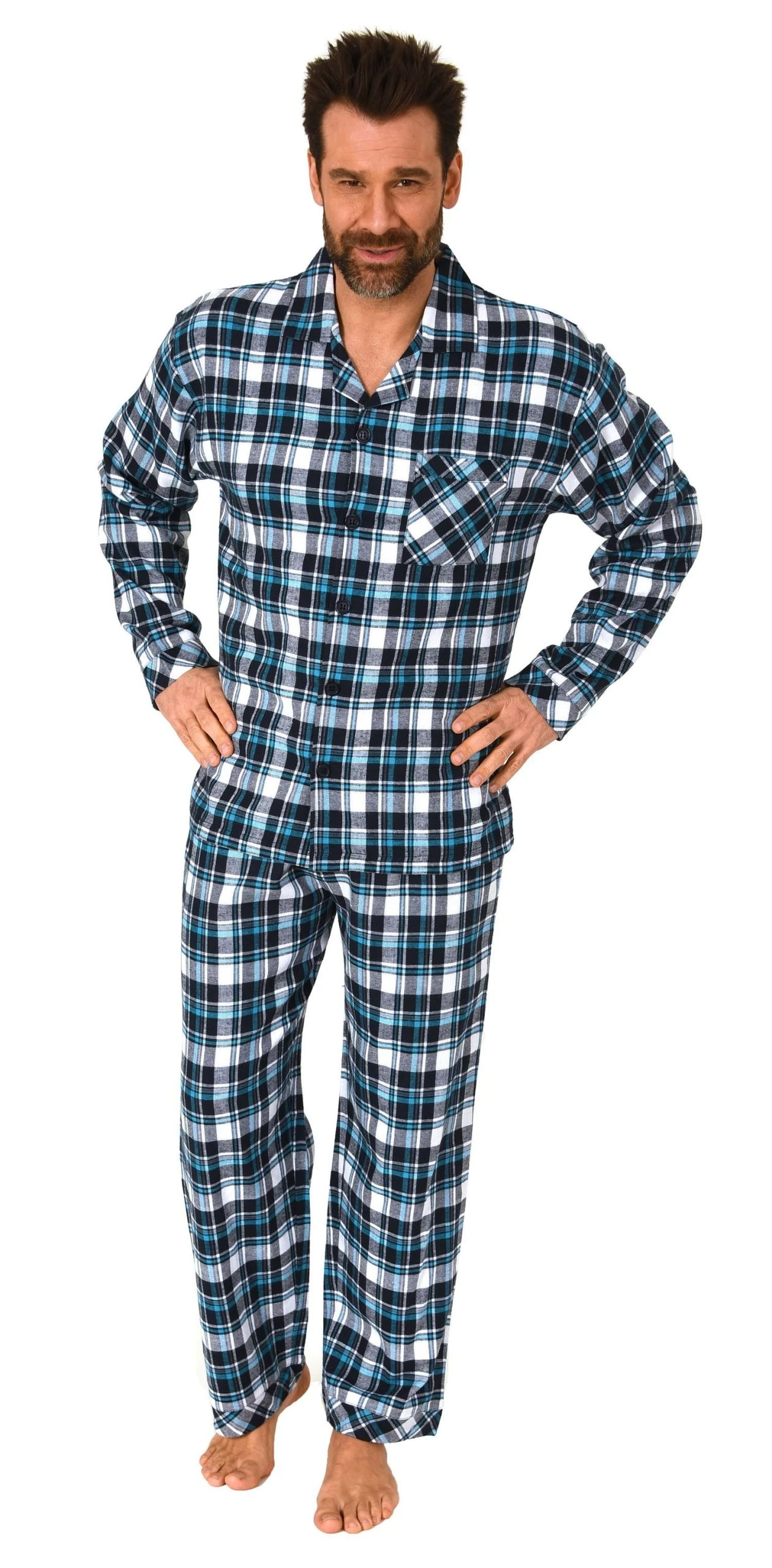 Normann Pyjama Herren Flanell Schlafanzug Lang, Durchknöpfbarer Pyjama In Toller Karo-Optik 3 Normann Pyjama Herren Flanell Schlafanzug Lang, Durchknöpfbarer Pyjama In Toller Karo-Optik