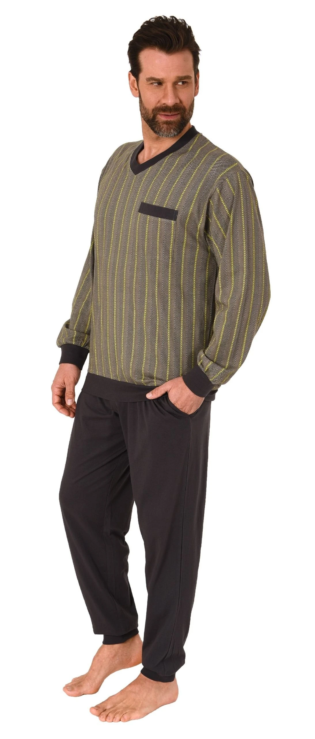 Normann Pyjama Herren Langarm Schlafanzug Mit Bündchen Pyjama In Streifenoptik - Auch In Übergrössen 6 Normann Pyjama Herren Langarm Schlafanzug Mit Bündchen Pyjama In Streifenoptik - Auch In Übergrössen – Bild 4