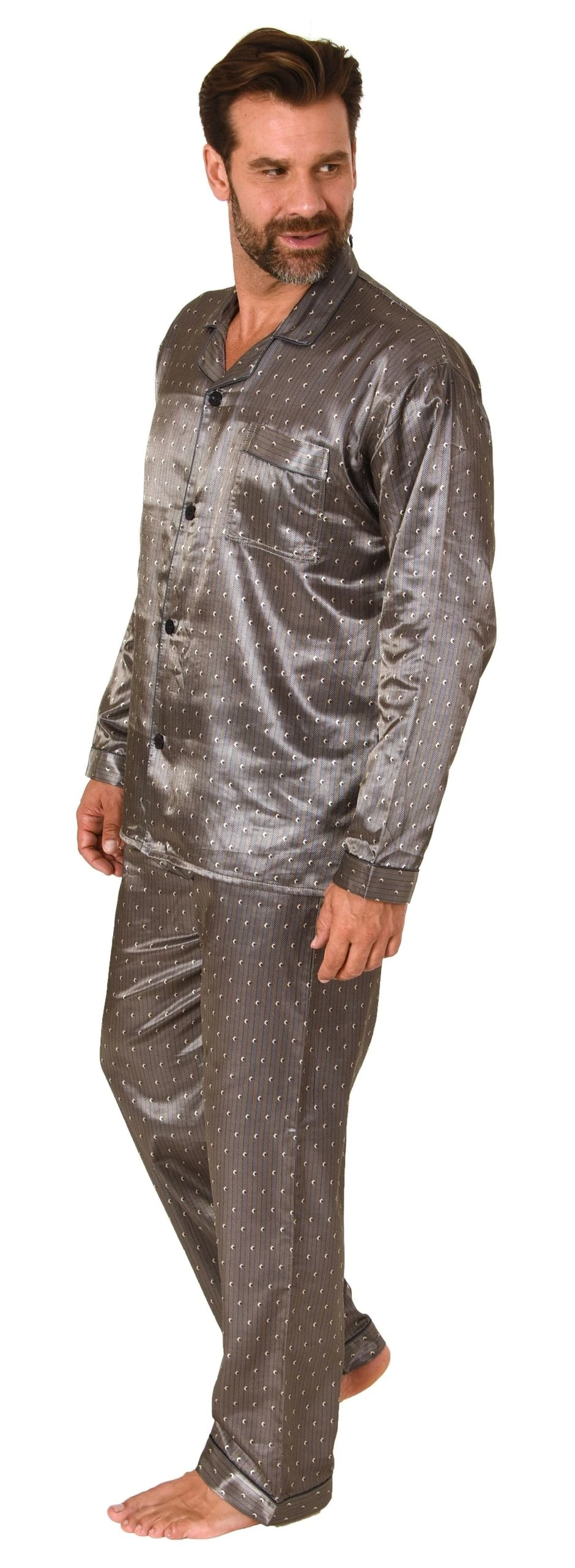 Normann Pyjama Edler Herren Satin Pyjama, Durchknöpfbarer Schlafanzug In Minimal-Optik 5 Normann Pyjama Edler Herren Satin Pyjama, Durchknöpfbarer Schlafanzug In Minimal-Optik – Bild 3