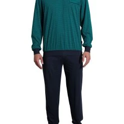 GÖTZBURG Pyjama GÖTZBURG Herren Pyjama Grün Bedruckt (1 Tlg)