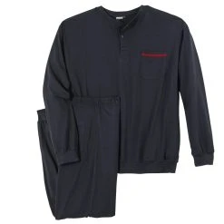 ADAMO Pyjama Große Größen Schlafanzug Navy Knopfleiste Adamo (2 Tlg)