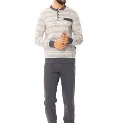 Comte Pyjama (Set, 2 Tlg., Set) Herren Schlafanzug Pyjama Langarm Baumwolle Knopfleiste