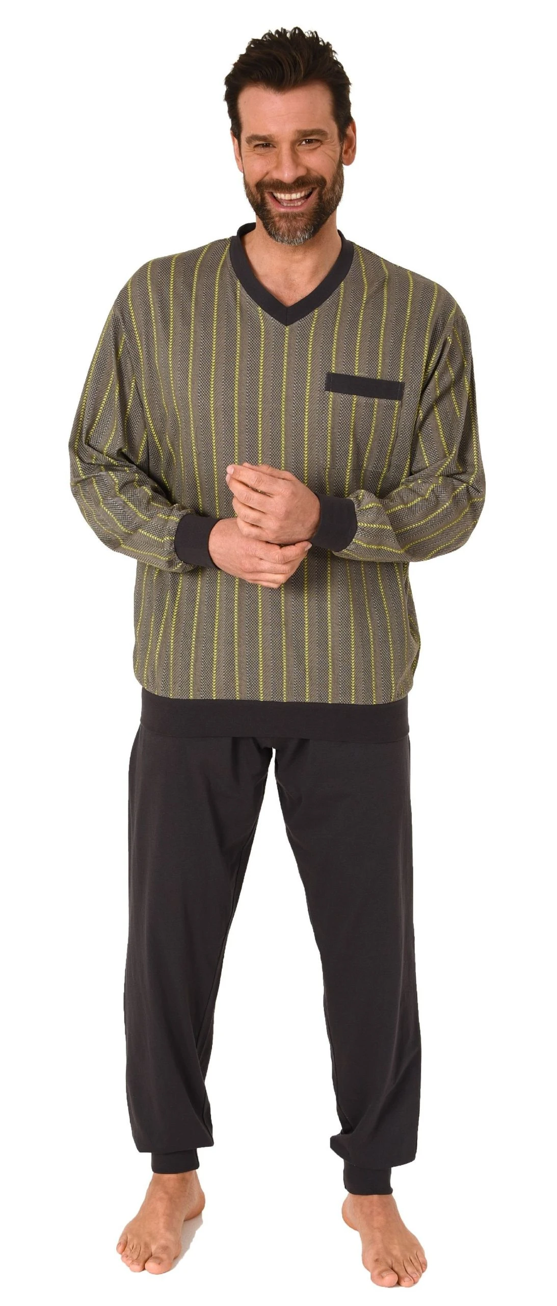 Normann Pyjama Herren Langarm Schlafanzug Mit Bündchen Pyjama In Streifenoptik - Auch In Übergrössen 4 Normann Pyjama Herren Langarm Schlafanzug Mit Bündchen Pyjama In Streifenoptik - Auch In Übergrössen – Bild 2