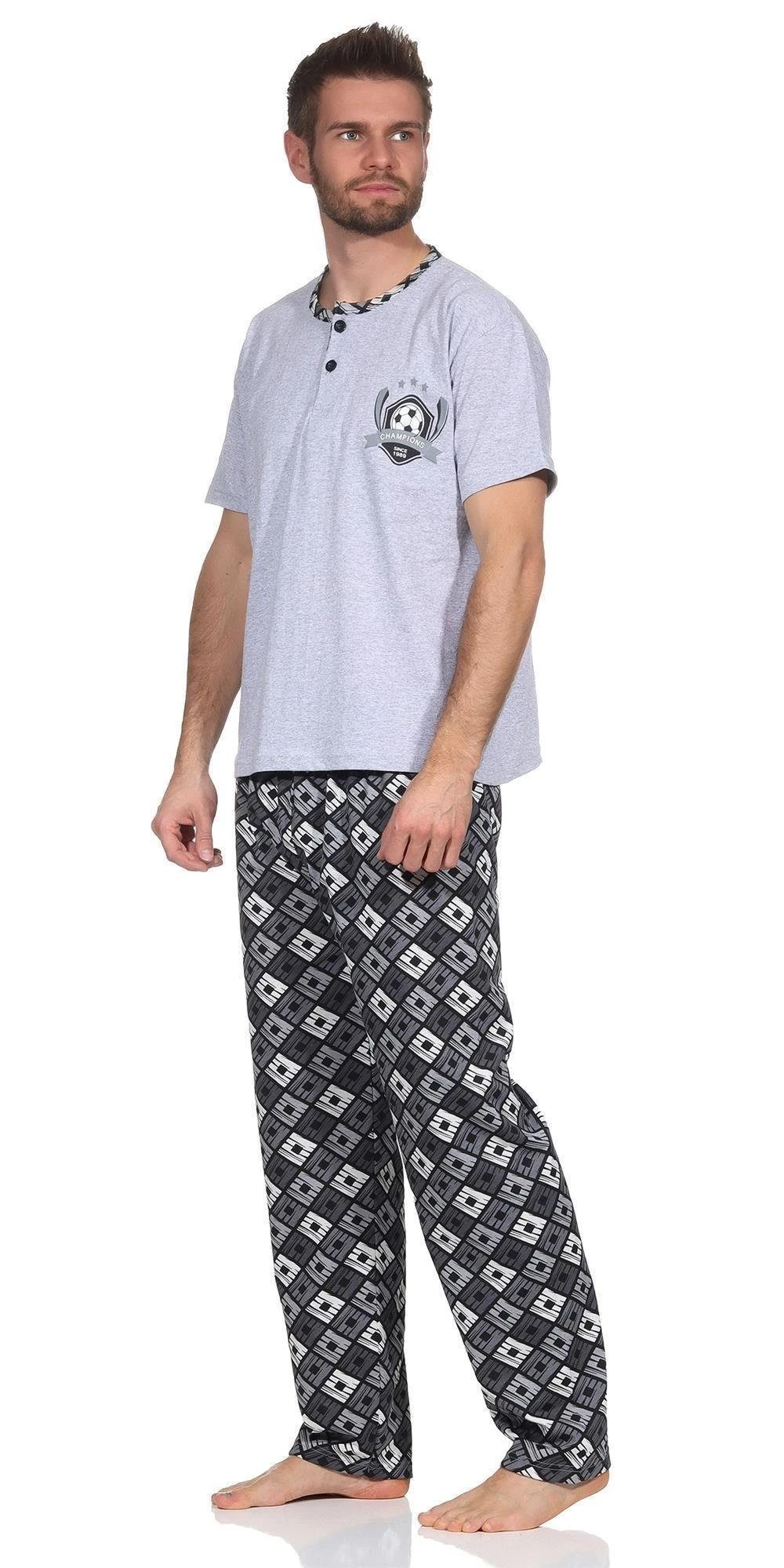 EloModa Pyjama Herren Pyjama Baumwolle Schlafhose Und Shirt Kurz-arm Schlafanzug; M (2 Tlg) 4 EloModa Pyjama Herren Pyjama Baumwolle Schlafhose Und Shirt Kurz-arm Schlafanzug; M (2 Tlg) – Bild 2