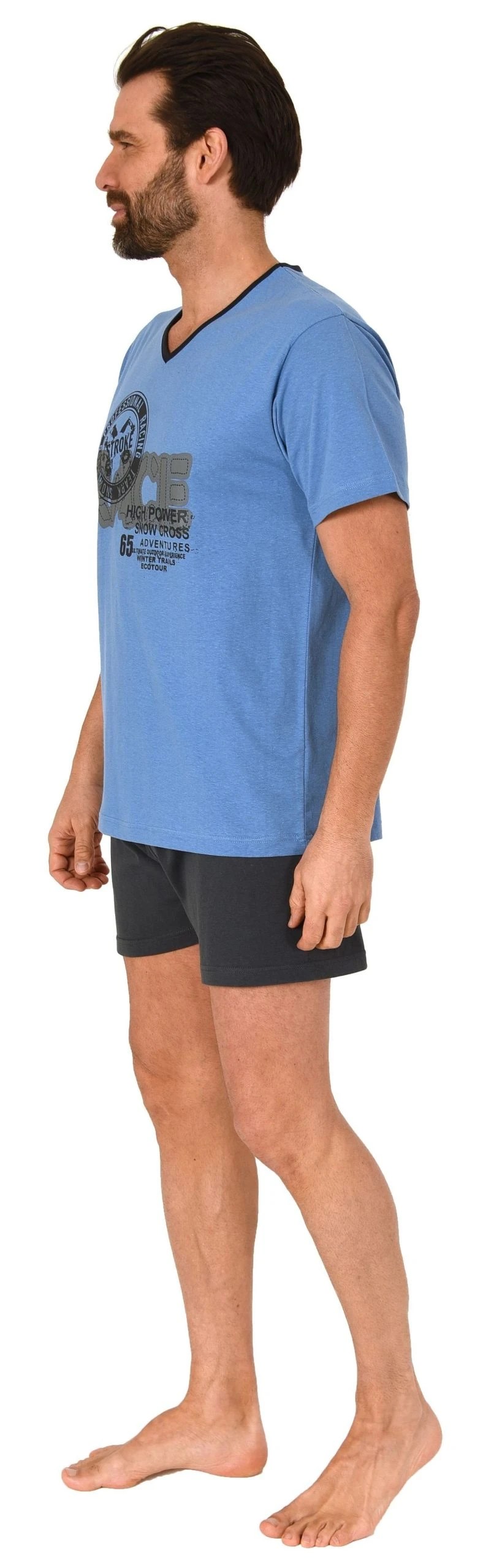 Normann Pyjama Eleganter Herren Kurzarm Schlafanzug Shorty Pyjama Mit V-Hals-Ausschnitt 5 Normann Pyjama Eleganter Herren Kurzarm Schlafanzug Shorty Pyjama Mit V-Hals-Ausschnitt – Bild 3