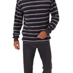 Normann Pyjama Herren Frottee Schlafanzug Mit Bündchen In Streifenoptik Langarm Pyjama - 202 101 13 600