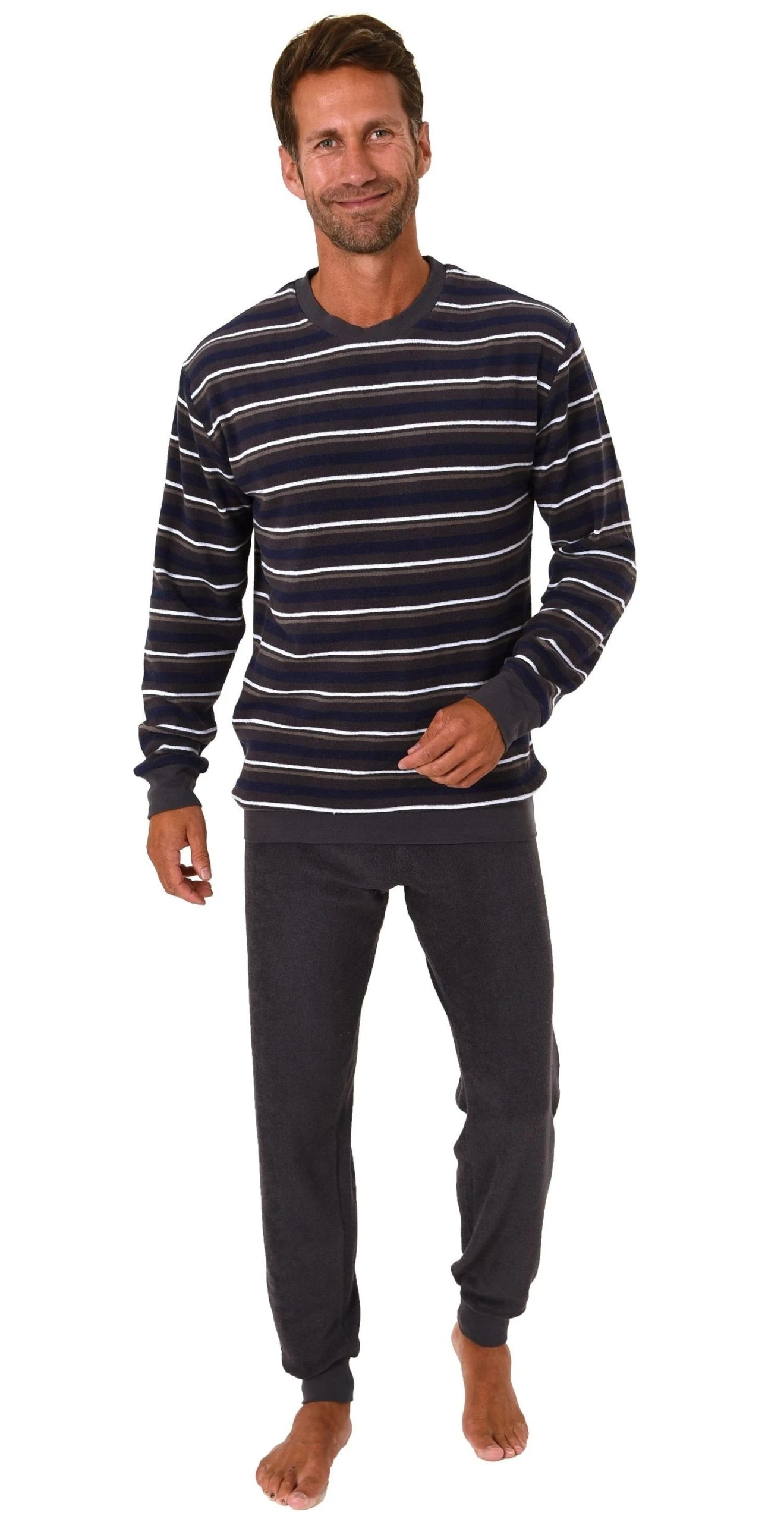Normann Pyjama Herren Frottee Schlafanzug Mit Bündchen In Streifenoptik Langarm Pyjama - 202 101 13 600 3 Normann Pyjama Herren Frottee Schlafanzug Mit Bündchen In Streifenoptik Langarm Pyjama - 202 101 13 600