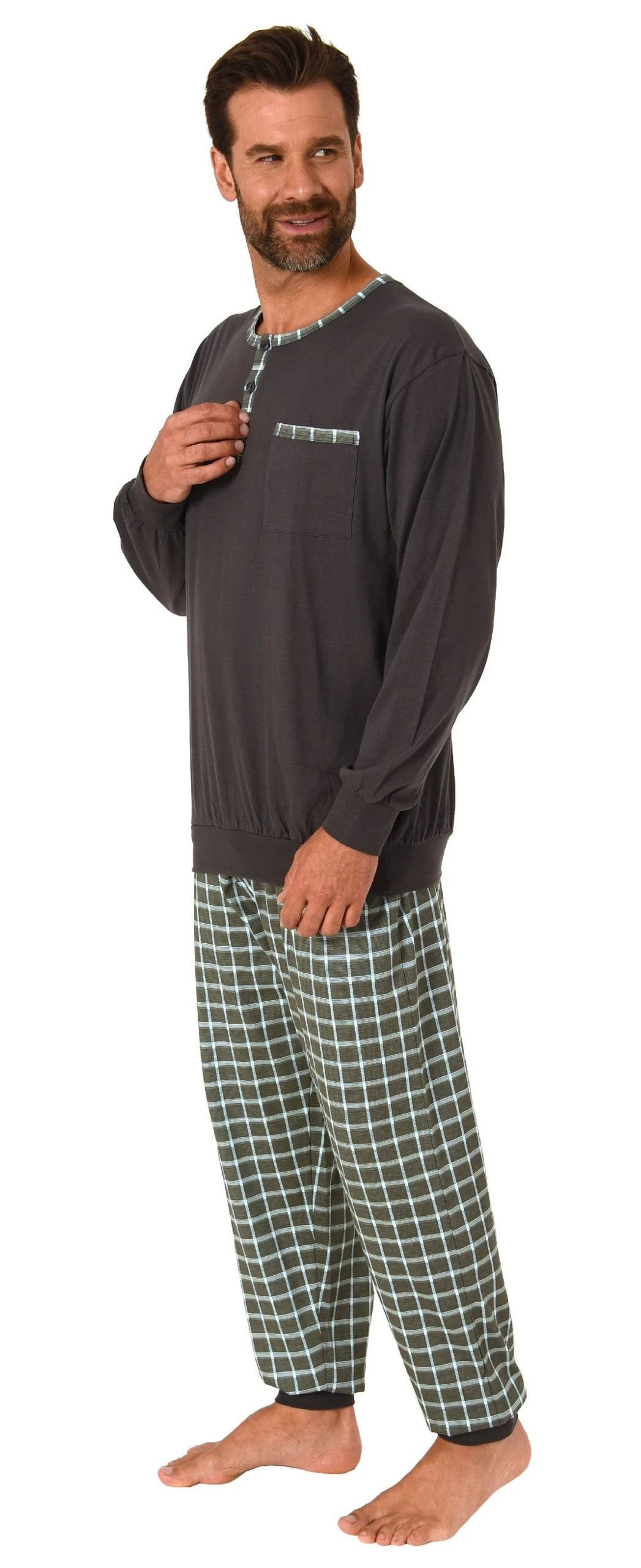 Normann Pyjama Herren Pyjama Schlafanzug Mit Bündchen Und Karierter Jersey Hose - Auch In Übergrössen 6 Normann Pyjama Herren Pyjama Schlafanzug Mit Bündchen Und Karierter Jersey Hose - Auch In Übergrössen – Bild 4