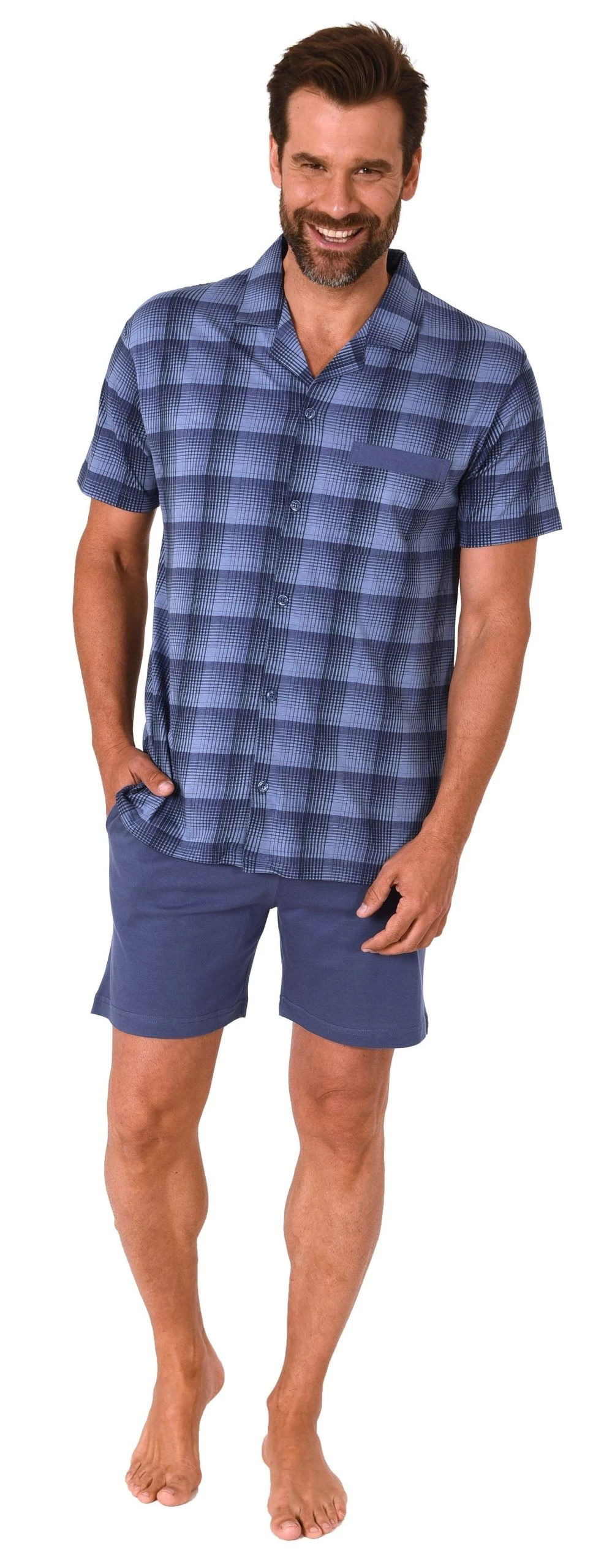 Normann Pyjama Durchknöpfbarer Herren Shorty Kurzarm Schlafanzug In Karo-Optik, Auch In Übergrösse -64831 3 Normann Pyjama Durchknöpfbarer Herren Shorty Kurzarm Schlafanzug In Karo-Optik, Auch In Übergrösse -64831